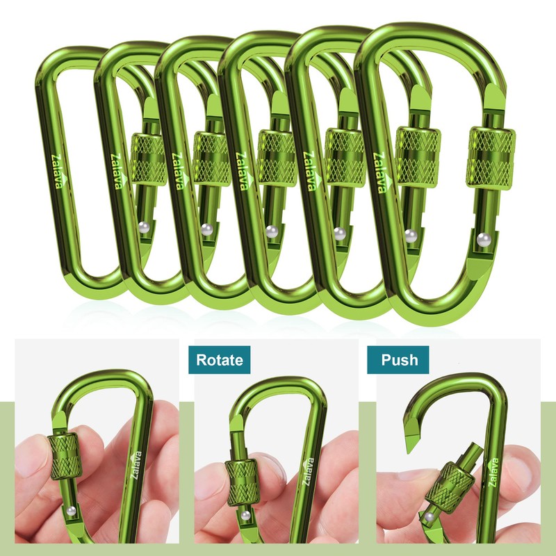 Zalava 6 pcs 2”D-Clip Durable Locking Carabiner Keychain Clip,Keychain Clip