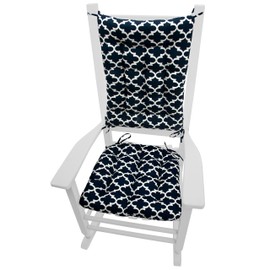 Fulton Navy Porch Rocker Cushion Set - Extra-Large - Indoor/Outdoor: Fade Resistant, Weatherproof - Latex Foam Filled Rocking Chair Seat Cushion & Backrest Pad Set - Made in USA (Blue Quatrefoil)