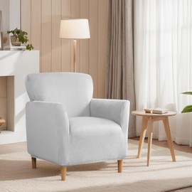 SONNACH Stretch Chair Covers with Arms 1-Piece Banquet Armchair Slipcover Velvet Mid Century Modern Armchair Slipcover Anti-Slip Furniture Protector for Living Room Friendly for Kids Pets (Sliver)