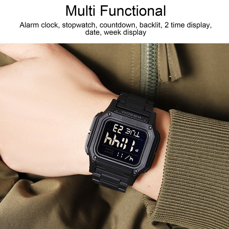 Digital Watch 50m Waterproof Backlit Display Electronic Watch with Alarm
