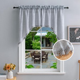 Beda Home Tassel Linen Textured Swag Curtain Valance for Farmhouses’ Kitchen; Light Filtering Rustic Short Swag Topper for Small Windows Bedroom Privacy Added Rod Pocket Design(Grey 36x36-2PCs)