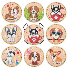 Sitengle Diamond Art Coaster Kit 8 Pcs Bead Art Diamond Art Set DIY Diamond Painting 5D Diamond Painting Kit with Holder Coaster Craft Kit for Beginners, Adults and Kids, Popular Handmade Art Crafts Supplies (Set of 8, Dogs)