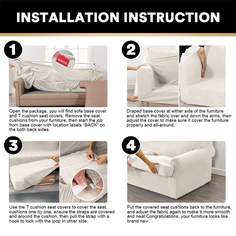 PrinceDeco T Cushion Loveseat Slipcover 3 Pieces Sofa Covers for