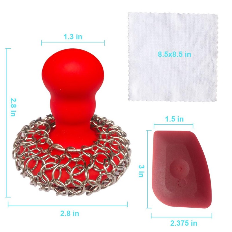 316 Upgraded Chainmail Scrubber with Silicone Handle Cast Iron Cleaner