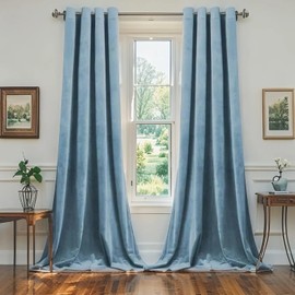 SMILETIME Sky Blue 52 x 96 in Long Velvet Curtains with Grommet-2P