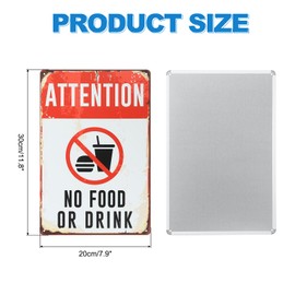 PATIKIL Metal Warning Sign 12" x 8", Attention No Food or Drink, Vintage Laminated Safety Sign for Home Decor Garage Pub Indoor Outdoor
