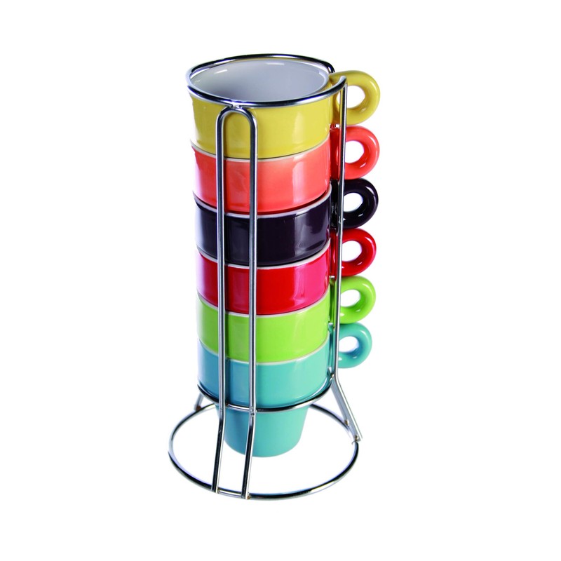 mucplants Set of 6 Coloured Espresso Cups + Practical Chrome