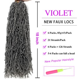 18 Inch Pre-twisted Faux Locs Crochet Hair 6 Packs Soft Locs Crochet Hair Gray Crochet Hair for Black Women Crochet Braids Hair Extensions (18Inch, 6Packs, Gray)