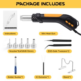 Gyfent Heat Gun, 700W 212°F~932℉(100°C~500°C) Mini Soldering Heat Gun Hot Air Rework Station with LED Digital Display & 5Pcs Nozzles & 5Pcs Accessories for Crafting Shrink Tubing Electronics DIY(5FT)