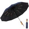 Windproof 12-Rib Auto-Opening Umbrella with Wooden Handle ? Compact Folding