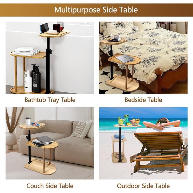 BeGyoku 3 Layer Bathtub Tray Table,Bamboo Swivel Bathtub Side Table