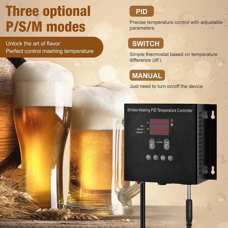 Briidea Heating PID Temperature Controller, -40℉~302℉/-40℃~150℃, Independent Pump Control, Pre-Wired