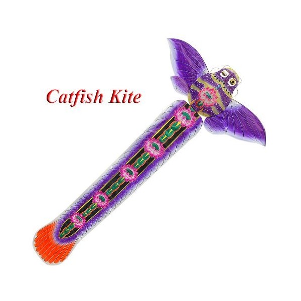 G’z Large Purple Silk Catfish Kite - Chinese Hand-Crafted Silk Kites