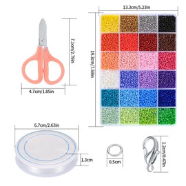 12047 pieces letter beads and glass beads, mini 2 mm rocailles beads with scissors, elastic cords, accessories for bracelets, crafts, jewellery making