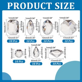 PH PandaHall 70 Pieces, 7 Types, Bijou Parts, 2 Holes, Acrylic, Rhinestones, Sewing, Flat Back, Cabochon, Decorative Material, For Crafts, Jelly, Accessory Parts, Clear