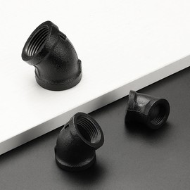 1" Black Pipe Fittings 45 Degree Elbow - Home Expert 4 Pack Malleable Cast Iron Elbow 45 Degree Threaded Pipe Fittings for Industrial Pipe Shelves Bracket, Vintage Industrial Pipe Furniture