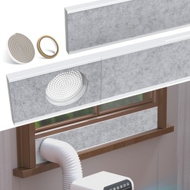 Flamorrow Portable Air Conditioner Window Seal Kit with Insulation Foam Panels, Adjustable AC Window Vent Kit with Mesh Guard for 5" Diameter Hose, Mulit-Layers Seal Panel for Heat&Noise Insulated