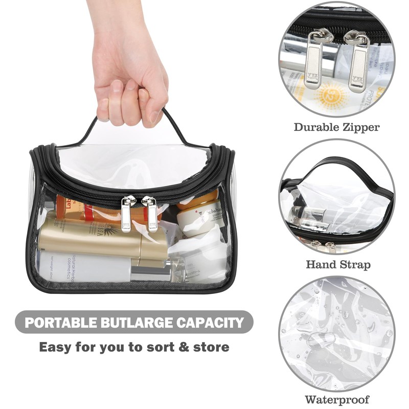 HAOGUAGUA Heavy Duty Clear Cosmetic Bag Waterproof Transparent Travel Makeup