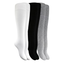 AWS/American Made Women’s Bamboo Knee High Socks Thin Casual Dress Socks 3 Pairs (Medium Size, Black-Gray-White)