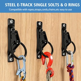 TENVONE 10 Pack E-Track O-Rings with 10 Pack Single Slot Tie-Downs, Black Powder Coated E Track Accessories Set for Cargo Loads, Ratchet/Cam Straps in Flatbeds Trailers Vans Trucks Pickups Tie Down