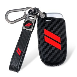 MILD EAST for Dodge Key Fob Cover with Double Slash Keychain, Car Key Cover Compatible with Dodge Charger Challenger Cherokee Dart Durango Trailhawk Grand RAM Renegade Journey, 5 Buttons (Carbon-Red)