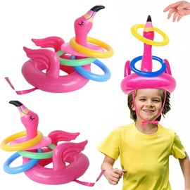 CUVZORA Pack of 10 Inflatable Flamingo Ring Toss Game, Ring Toss Game Children Outdoor, Flamingo Swimming Ring with 8 Rings, Pool Toy for Hawaiian Party, Summer Pool Party