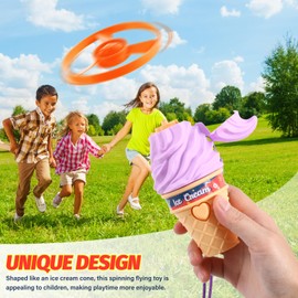 Toyvian Flying Disc Outdoor Game, Light-up Disc Launcher Plastic Ice Cream Cone Toys with with Led Flying Saucers for Kids Age 4-8 , 3Pcs(White/Green/Purple)