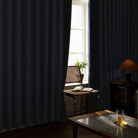 QmQmok Blue Linen Blackout Curtains 84 Inch Length 2 Panels Set for Bedroom Living Room Grommet 100% Black Out Linen Drapes Room Darkening Window Curtains 84 Inches Long Stone Blue