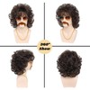 Angzon Men's Brown Short Curly 70s 80s Mullet Costume Wig