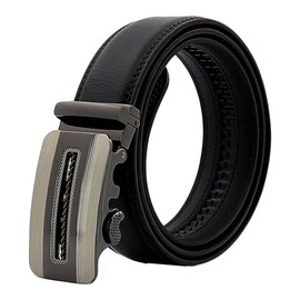 QHA Mens Leather Belt Ratchet Automatic Buckle Waist Q5074-Black-30-34"