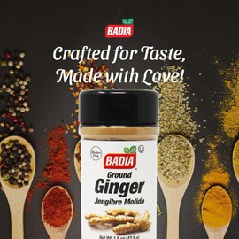 Badia Ground Ginger Powder, 1.5 oz – Premium Ground Ginger Root for Cooking, Baking, Tea & Spice Blends – Warm, Aromatic Flavor
