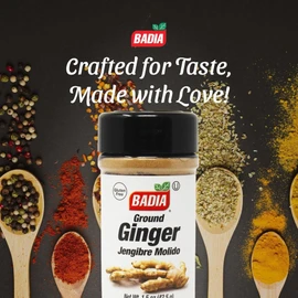 Badia Ground Ginger Powder, 1.5 oz – Premium Ground Ginger Root for Cooking, Baking, Tea & Spice Blends – Warm, Aromatic Flavor