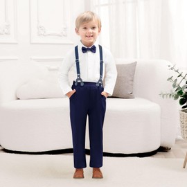 ALINTU - Conjunto de ropa de vestir con botones y pantalones, 12 meses a 8 años, 1# Azul marino, 7-8 Años