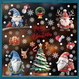 9 Sheets Christmas Static Window Stickers, 95 Pieces Christmas Window Cling Santa Claus Snowman Elk and Snow Flakes Window Clings Christmas Window Decal for Christmas Window Decoration