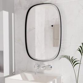 POZINO Oval Beveled Mirror, 20"x30" Black Rounded Rectangle Mirror for Bathroom, Modern Oblong Vanity Wall Mirror in Premium Stainless Steel Frame, Wall Mount Hangs Horizontal Or Vertical