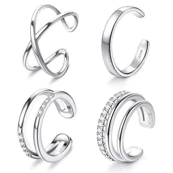 Kakonia 4Pcs S925 Sterling Silver Earring Cuffs for Women, Ear