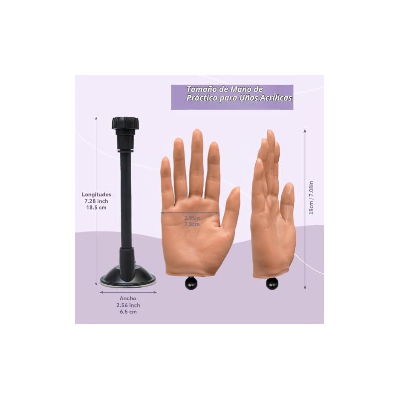 Mano de práctica para uñas acrílicas, maniquí de silicona realista