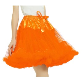 Women Puffy Petticoat 3 Layer Skirts Slip Vintage 50s Tutu Tulle Crinoline Elastic Waist Band Underskirt for Rockabilly, Orange, One Size