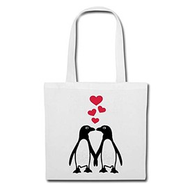 Verliebte Pinguine Liebe Valentinstag Hochzeit Verlobung Stoffbeutel Baumwolltasche Shopper Umhängebeutel 38x42cm lange Henkel wiederverwendbar waschbar Einkauf Alltag Schule Uni Geschenk Farbe Weiß