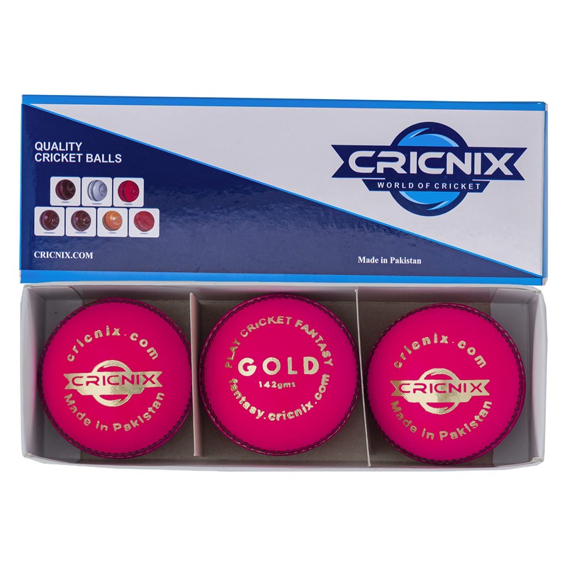 Cricnix Cricket Ball Gold Pink Leather 142g (1-Pack/3-Pack/6-Pack) for Practice