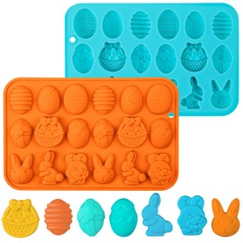 Webake Silicone Molds - 18-Cavity Easter Basket, Egg & Bunny Shaped for Candy, Fondant, Pudding, Jelly, Soap & Cupcake Decorations (Pack of 2)