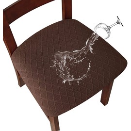 SHENGYIJING Stretch Chair Covers with Diamond Grid Waterproof Dining Room Chair Covers Dining Chair Covers Kitchen Chair Covers with Buckle Coffee 4 Pieces