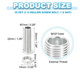 PATIKIL M10x35mm Hex Bolts and Nuts Kit, 10 Set Fine Thread Hollow Screws Assortment Hexagon Head Screw Through Hole Bolt Chandelier Fasteners