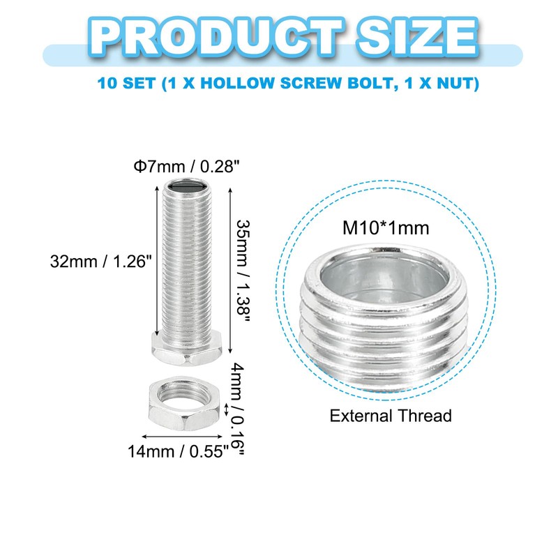 PATIKIL M10x35mm Hex Bolts and Nuts Kit, 10 Set Fine