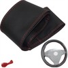LBM51 Steering Wheel Cover Lacing Black Perforated with Red Stitching