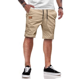 Jmierr Men's Summer Chino Shorts, Cotton, Elastic Waist, with Pockets, B Khaki