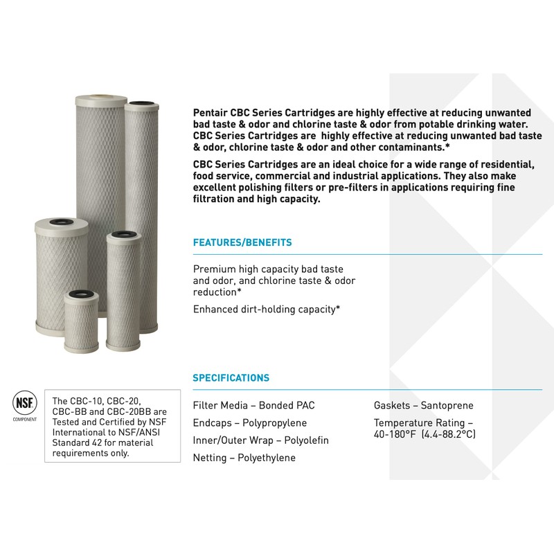 Pentek CBC-10 Water Filter 0.5 Micron Activated Carbon Block