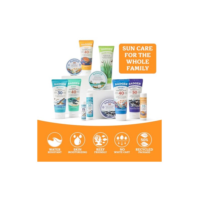 Badger - SPF 40 Clear Zinc Kids Sports Sunscreen Cream,