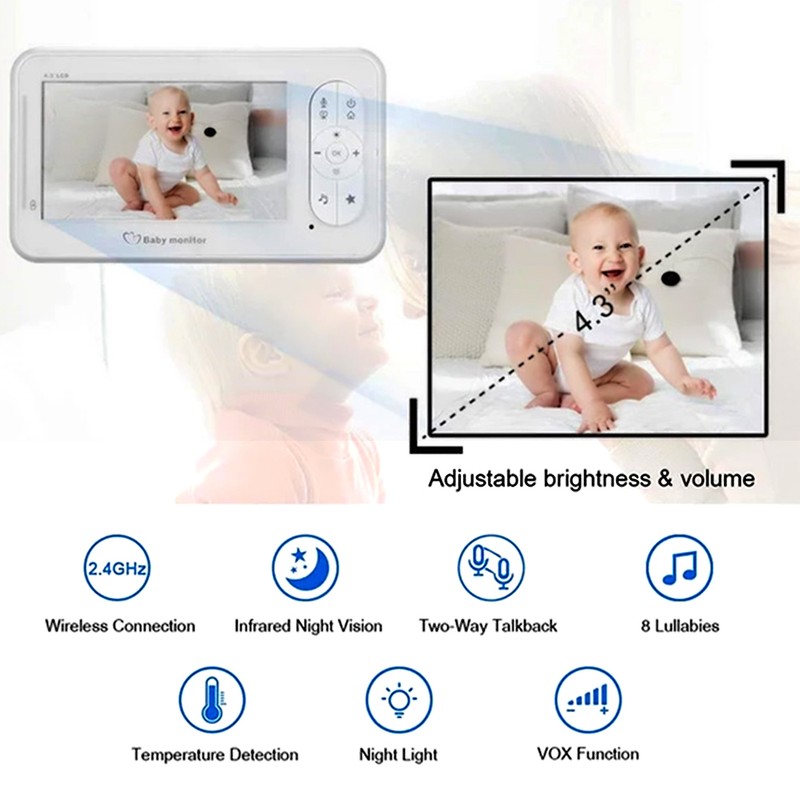 4.3” Display Video Baby Monitor with Camera and Audio Remote