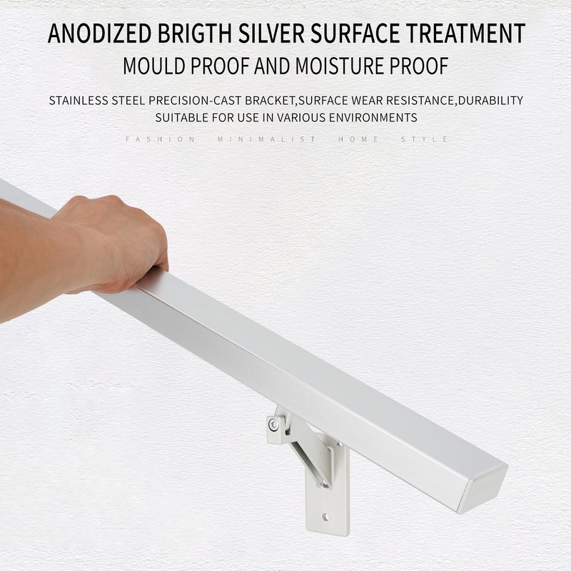 4FT Anodized Shiny Silver handrails Kit for Indoor Outdoor Stairs，Modern